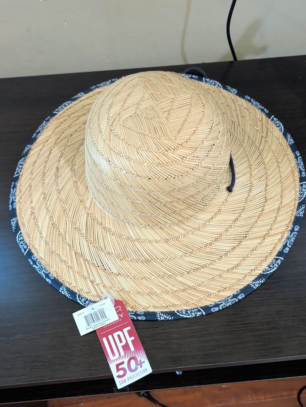 Infinity Headwear UPF 50+ Wide-Brim Straw Sun Hat with Navy Trim